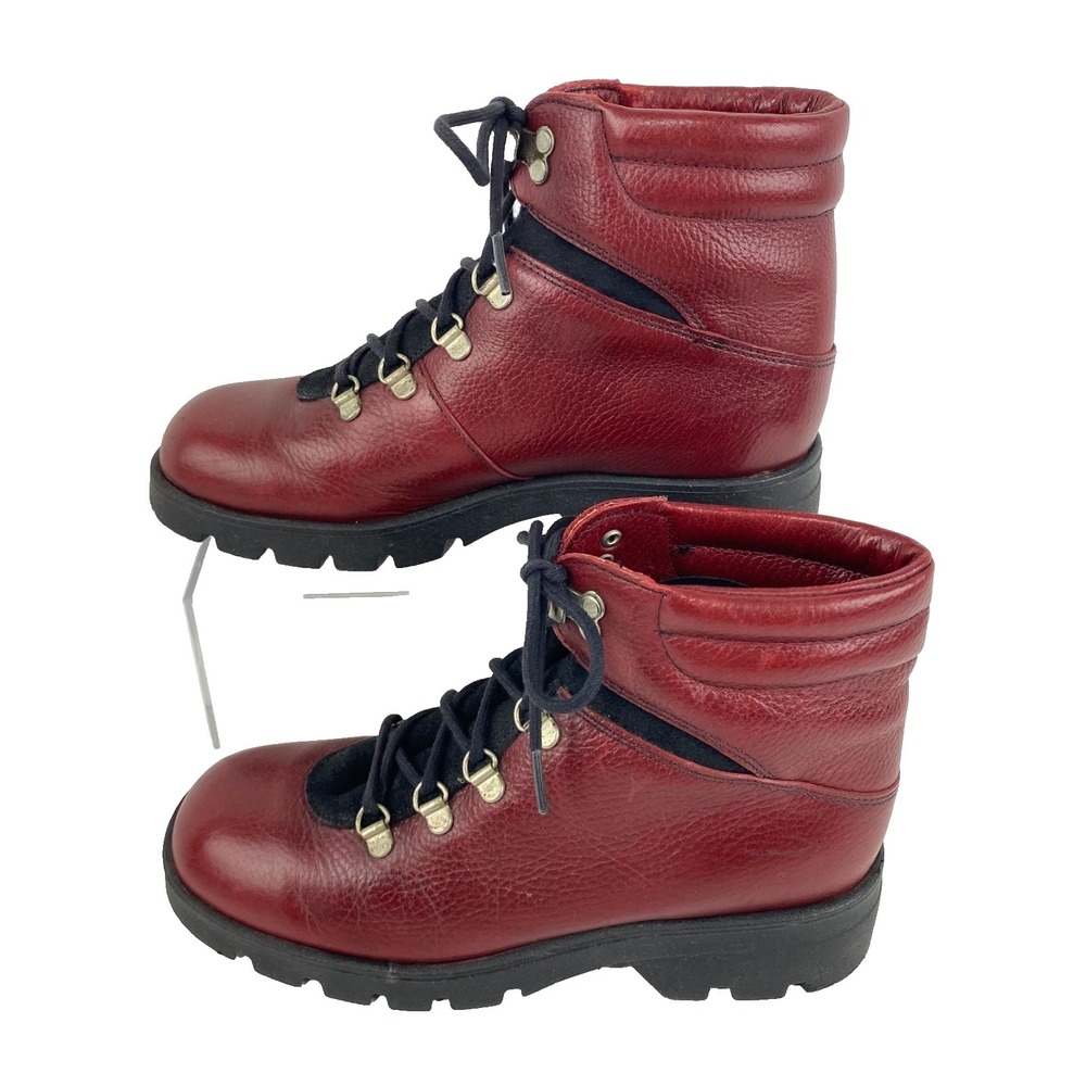 Canada Terra Firma Leather Ankle Boots Women's 7.5 Dark Red Hiking Lug Soles 38